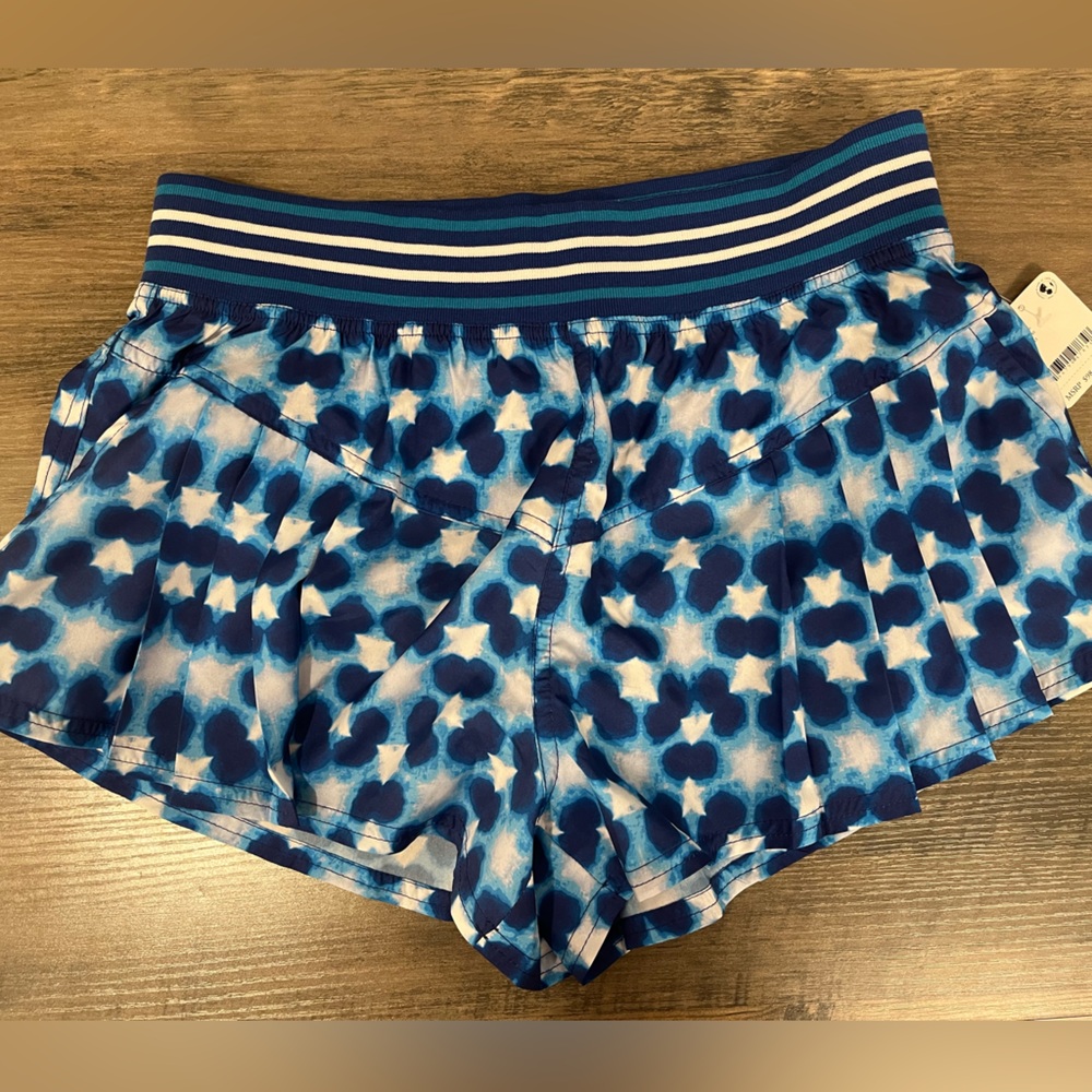 Free People Movement Top Seed Printed Shorts Tennis Athleisure Blue Combo S